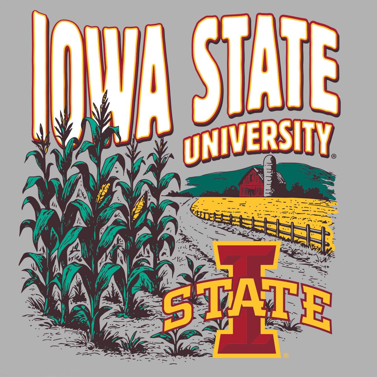 College House I-State Gray Cornfield ISF26 Short Sleeve T-Shirt artwork